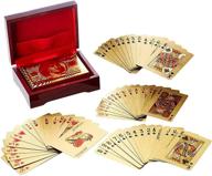 premium 999.9 gold foil plated poker playing cards - mahogany box & certificate logo
