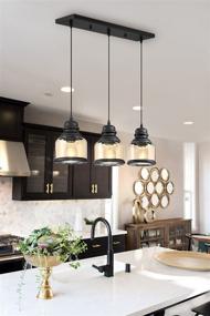 img 1 attached to 🌟 MOTINI 3-Light Linear Glass Pendant Light: Stylish Black and Amber Chandelier for Kitchen Island and Dining Room