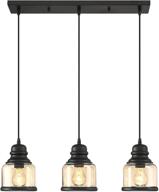 🌟 motini 3-light linear glass pendant light: stylish black and amber chandelier for kitchen island and dining room логотип