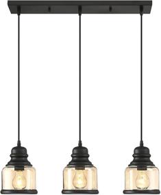 img 3 attached to 🌟 MOTINI 3-Light Linear Glass Pendant Light: Stylish Black and Amber Chandelier for Kitchen Island and Dining Room