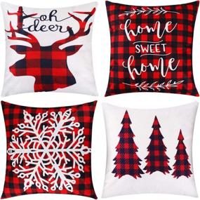 img 4 attached to Jetec Christmas Pillow Case Set: Buffalo Plaid Throw Cushion Cover, Linen Winter Decor, 18x18 Inch - 4 Piece