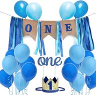 🎉 u-lian 1st birthday boy decoration set - blue high chair banner, glitter cake topper, crown, balloons & streamers - cat, dog, pet boy party supplies логотип