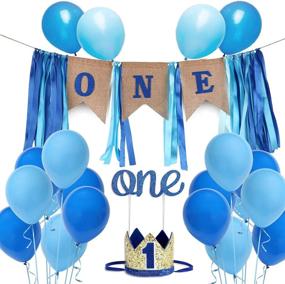 img 4 attached to 🎉 U-LIAN 1st Birthday Boy Decoration Set - Blue High Chair Banner, Glitter Cake Topper, Crown, Balloons & Streamers - Cat, Dog, Pet Boy Party Supplies