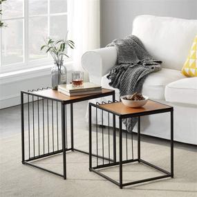 img 2 attached to 🏞️ Stylish VECELO Industrial Nesting Coffee Table Set - Space-Saving Stacking Side or End Tables for Living Room, Balcony, Home and Office - Light Brown