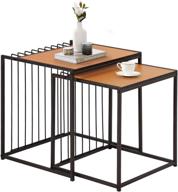 🏞️ stylish vecelo industrial nesting coffee table set - space-saving stacking side or end tables for living room, balcony, home and office - light brown logo