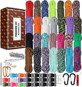 img 4 attached to 🐺 WEREWOLVES 550 Paracord Crafting Kits - Parachute Cord Bracelet with Tape Measure, Buckles, Carabiner, Key Rings - Multicolor Rope Gift Box