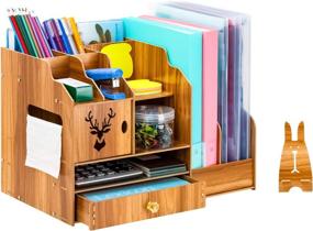 img 4 attached to Organize Your Office Space with JARLINK Wooden Desk Organizer: Multi-Functional File Storage with Drawer for Home and Office Supplies