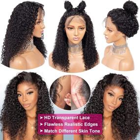 img 2 attached to CYNOSURE 13x4 Brazilian Curly Lace Frontal Wig - Pre Plucked 180% Density Human Hair Wig for Black Women (16 inches, Natural Black)