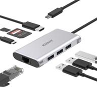 🔌 usb c hub 8-in-1: 4k hdmi, gigabit ethernet, usb 3.0, pd charging - macbook pro/air thunderbolt 3 adapter logo