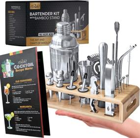 img 4 attached to TEAVAS Mixology Bartender Kit with Bamboo Stand - 25-Piece Bar Essentials Set: Stainless Steel Bar Tools, Cocktail Shaker, Recipe Menu - Ideal for Clubs, Lounges & Parties