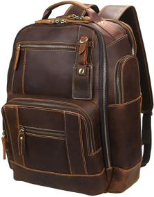 img 4 attached to 🎒 Lannsyne Men's Vintage Full Grain Leather Laptop Backpack: Stylish 15.6 Inch Rucksack for Camping and Travel