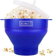 🍿 korcci bpa free silicone popcorn popper - microwaveable, collapsible dishwasher safe popcorn maker bowl, various colors available (blue) logo
