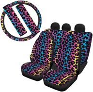 wellflyhom черные чехлы на автомобильные сиденья с леопардовым принтом для женщин, полный комплект с чехлом на руль, подушка для ремня безопасности логотип