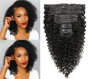 img 4 attached to 🎀 Орнаментальные волосы "Kinky Curly" на заколках для чернокожих женщин - натурального цвета волосы 10A, 7 штук, мягкие и густые, 100 гр/набор (10 дюймов 100 гр)