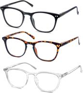 👓 stylish reading glasses for men and women [1.25 power] - lightweight frame - set of 3 - black, tortoise, clear logo