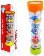 🌈 baby rainmaker mini shaker toy, rain stick musical instrument sensory toys for kids toddlers, colorful beads - here fashion 11.8'' logo