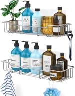 2-pack stainless steel wall mounted shower caddy organizer shelf with hooks - no drilling shower rack for bathroom kitchen storage, silver logo