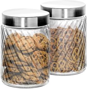 img 1 attached to 🍪 Klikel Glass Jar Set - 2000ml Canisters with Lids for Kitchen Counter - 2PC Glass Canister Set - Ideal Cookie and Food Storage Solution