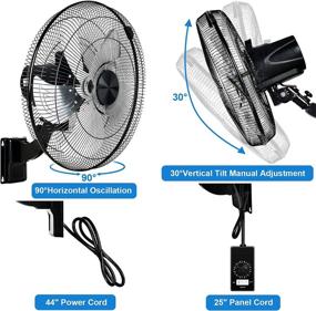 img 3 attached to HealSmart 18 Inch Wall Mount Fan with 90° Oscillation - 5 Speeds, Black, 1-Pack