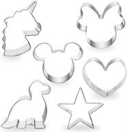 🍪 cotey cookie cutters set of 6 - 4" to 3" mickey & minnie mouse unicorn dinosaur heart star hot biscuit cake fondant pancake cutter mold for kids - perfect for holiday celebration birthday party! logo