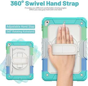 img 1 attached to 📱 Shockproof iPad 6th/5th Generation Case with 360 Rotating Stand, Shoulder Strap, Hand Strap, Screen Protector, Stylus Holder for iPad Air 2 - Milky+Light Blue