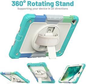 img 2 attached to 📱 Shockproof iPad 6th/5th Generation Case with 360 Rotating Stand, Shoulder Strap, Hand Strap, Screen Protector, Stylus Holder for iPad Air 2 - Milky+Light Blue