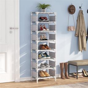 img 1 attached to Space-Saving Vertical Shoe Rack, Narrow Shoe Shelf 👞 Organizer for Entryway Door – 8 Tiers, Light Grey