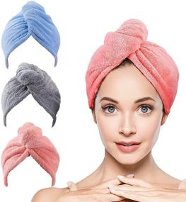 img 4 attached to 🧖 Super Absorbent Microfiber Hair Towel - 3 Pack Hair Towel Wrap for Women with Curly, Long and Thick Hair - Anti Frizz Hair Drying Towel