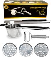 vita kchn stainless steel potato ricer kitchen tool with bonus julienne 🥔 & peeler - heavy duty, large capacity for mashed potatoes, fruits, veggies & more logo