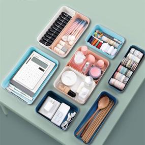 img 4 attached to 🗄️ Colorful 12PCS Stackable Drawer Organizer and Storage, Versatile Large Utensil Tray for Clothes, Kitchen, Bathroom, Office, Makeup - Plastic Desk Vanity Drawer Inserts & Accessories