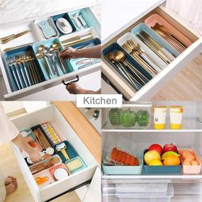 img 2 attached to 🗄️ Colorful 12PCS Stackable Drawer Organizer and Storage, Versatile Large Utensil Tray for Clothes, Kitchen, Bathroom, Office, Makeup - Plastic Desk Vanity Drawer Inserts & Accessories