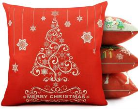img 3 attached to Red Homar Throw Pillow Covers - Christmas Tree Pattern Decorative Pillow Case - Washable Cotton Linen Square Zippered Pillowcase Cushion Cover in Standard Size 18 x 18 for Couch Sofa Bed Home Décor