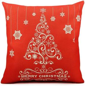 img 4 attached to Red Homar Throw Pillow Covers - Christmas Tree Pattern Decorative Pillow Case - Washable Cotton Linen Square Zippered Pillowcase Cushion Cover in Standard Size 18 x 18 for Couch Sofa Bed Home Décor
