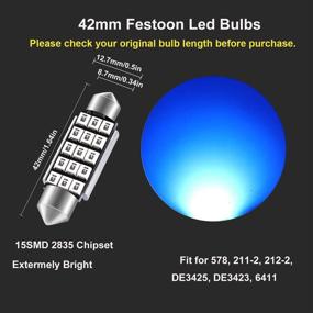 img 3 attached to Highly Luminous 15-SMD 2835 Chipset 212-2 211-2 LED Car Bulbs, 42mm Festoon Bulbs, DE3425 DE3423 Replacements for Car Interior Dome Map Courtesy Lights, Set of 4 in Blue