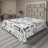 monochrome sketch style gaming design flat sheet - ambesonne video games racing monitor device gadget teen 90's - soft and comfortable top sheet decorative bedding, full size - white and black logo