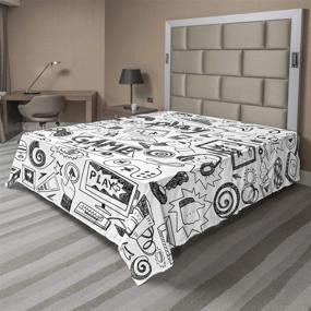 img 1 attached to Monochrome Sketch Style Gaming Design Flat Sheet - Ambesonne Video Games Racing Monitor Device Gadget Teen 90's - Soft and Comfortable Top Sheet Decorative Bedding, Full Size - White and Black