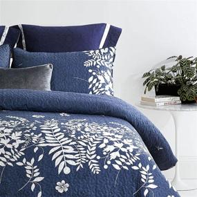 img 2 attached to 🛏️ Navy Blue Quilt Set with Gray Floral Pattern - Soft Microfiber Bedding for King Size Beds