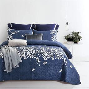 img 3 attached to 🛏️ Navy Blue Quilt Set with Gray Floral Pattern - Soft Microfiber Bedding for King Size Beds