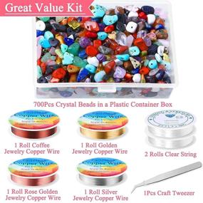 img 1 attached to 📿 Natural Chip Stone Beads for Jewelry Making - Cludoo 707Pcs Multicolor Crystal Stone Beads with 6 Rolls of Jewelry Wires and 1 Craft Tweezer for Bracelet Necklace Earrings - Complete Jewelry Making Supplies Set