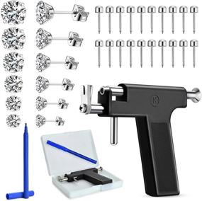 img 4 attached to 🔫 Complete Ear Piercing Kit with Stainless Steel Stud Earrings - Professional Gun Set for Salon and Home Use (Black)