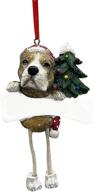 hand-painted tan and white pit bull ornament with adorable 'dangling legs' – easily personalized christmas decoration логотип