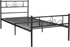 img 2 attached to 🛏️ AITTA Twin Bed Frame: 14 Inch Metal Platform with Headboard, No Box Spring Needed, Twin Size