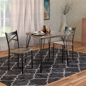 img 1 attached to 🌃 Коричнево-черный промышленный стол и стулья Бенджара - комплект для обеденной зоны, состоящий из 3-х частей, деревянная и металлическая мебель