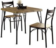 🌃 brown and black benjara industrial dining set - 3 piece wood and metal furniture logo