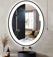 🪞 32x24 inch oval black frame vanity led mirror with 3 color lights for bathroom wall - anti-fog dimmable makeup smart led bathroom vanity mirror light up wall mirror logo
