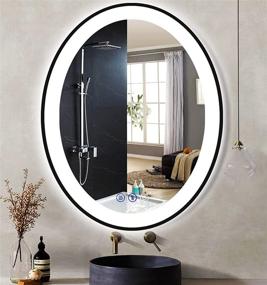 img 4 attached to 🪞 32x24 Inch Oval Black Frame Vanity LED Mirror with 3 Color Lights for Bathroom Wall - Anti-Fog Dimmable Makeup Smart LED Bathroom Vanity Mirror Light Up Wall Mirror