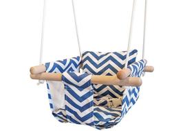 img 1 attached to 👶 Качели Chevron Blue для помещения | Подвесное детское кресло для качания с безопасным ремнем и крепежом | Надежное хаммок-кресло из холста для малышей - Игрушка для детей в помещении.