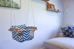 img 2 attached to 👶 Качели Chevron Blue для помещения | Подвесное детское кресло для качания с безопасным ремнем и крепежом | Надежное хаммок-кресло из холста для малышей - Игрушка для детей в помещении.