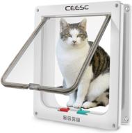 🐱 ceesc extra large cat door: 4-way locking, weatherproof pet door for cats & doggies - ideal for interior/exterior doors (white, outer size 11" x 9.8") logo