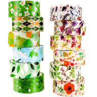 astu green washi tape set - 15mm gold floral silver grid japanese masking tape: creative decorative tape for scrapbook, arts, diy crafts, bible, bullet journal supplies, card & gift wrapping logo